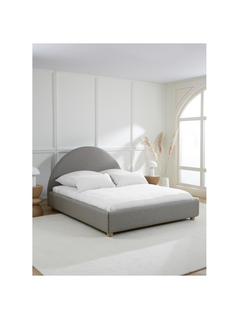 Gestoffeerd bed Ebba met opbergruimte, Bekleding: 100% polypropyleen Met 23, Frame: massief grenenhout en pla, Poten: massief grenenhout, Geweven stof grijs, B 140 x L 200 cm