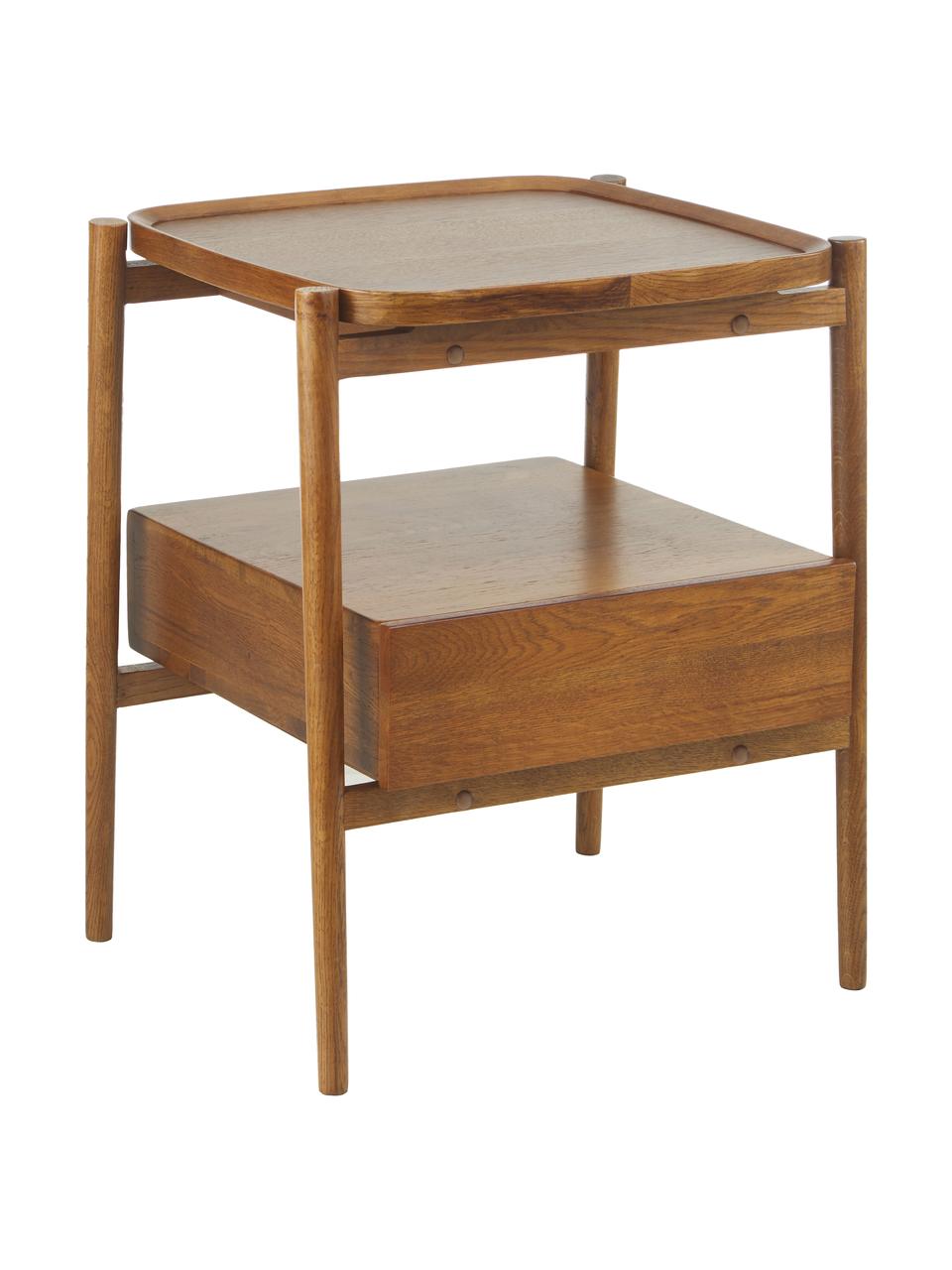 Mesita de noche de roble Libby, Estante: tablero de fibras de dens, Roble barnizado oscuro, An 49 x Al 60 cm