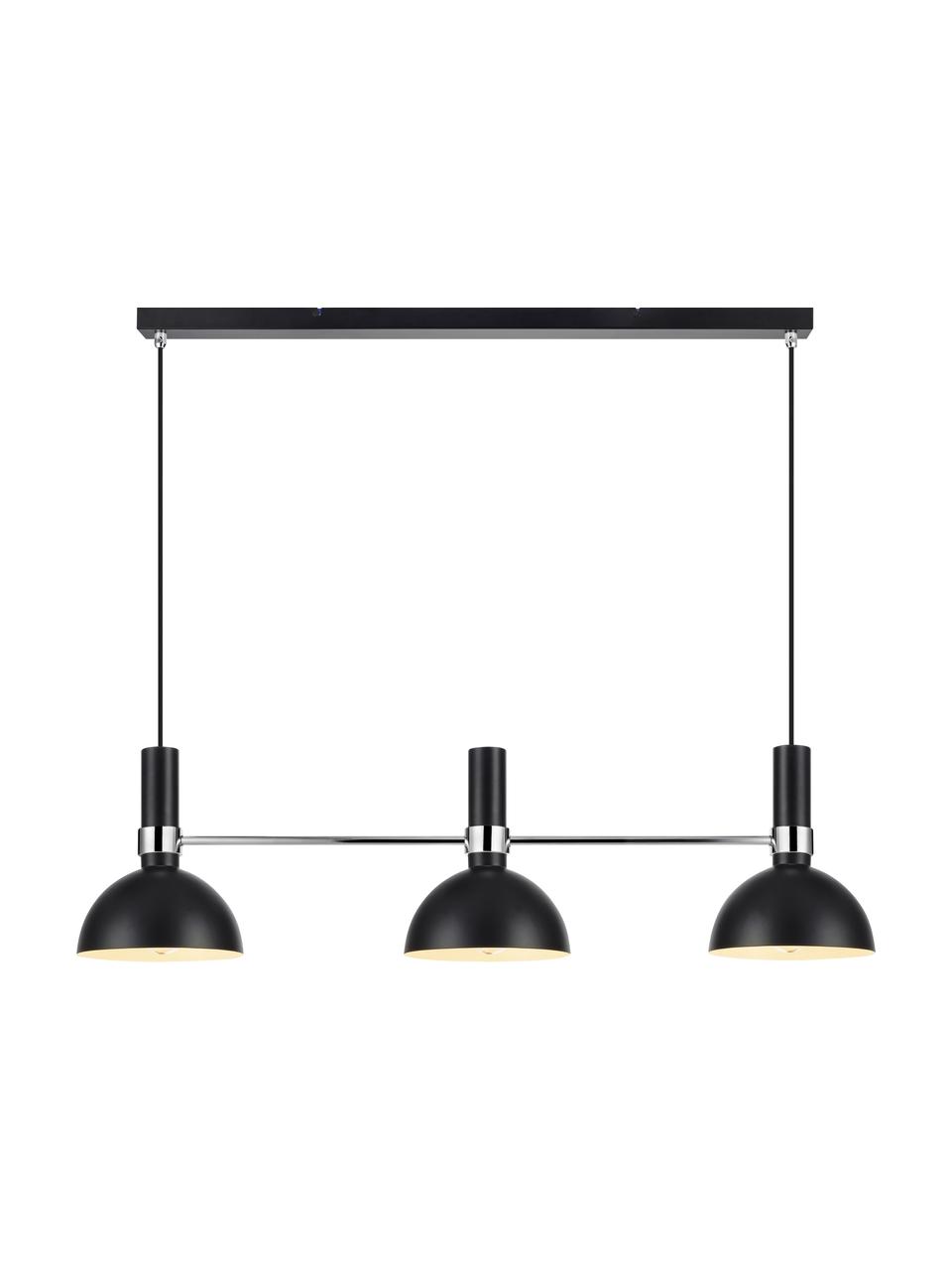 Grande suspension scandinave 3 lampes Larry, Noir,chrome, larg. 100 x haut. 24 cm