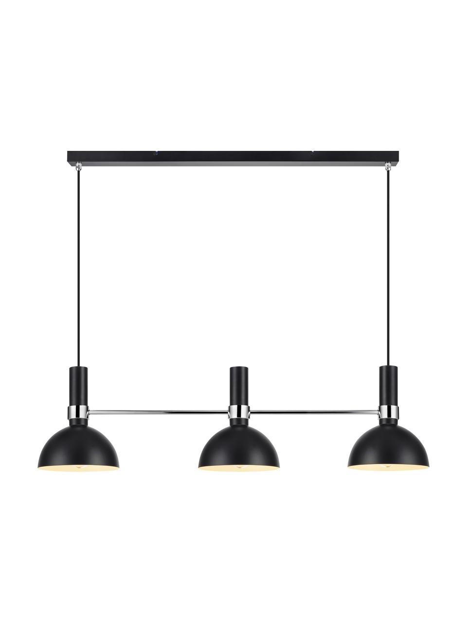 Lámpara de techo Larry, Estructura: latón cromado, Anclaje: latón pintado, Cable: cubierto en tela, Negro, cromo, An 100 x Al 24 cm