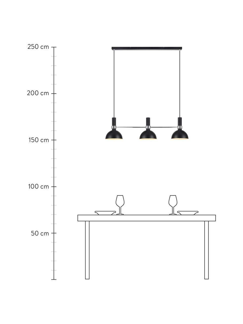 Lámpara de techo Larry, Estructura: latón cromado, Anclaje: latón pintado, Cable: cubierto en tela, Negro, cromo, An 100 x Al 24 cm