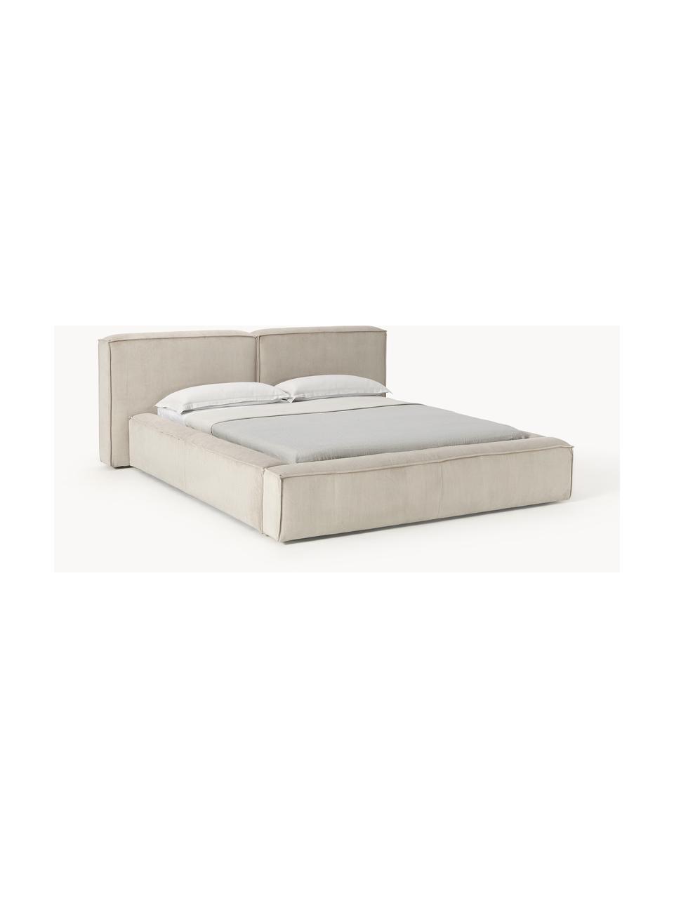 Gestoffeerd bed Lennon van corduroy, Bekleding: corduroy (98% polyester, , Frame: massief grenenhout, multi, Poten: hout, kunststof Dit produ, Corduroy lichtbeige, B 248 x L 243 cm (ligvlak 180 x 200 cm)