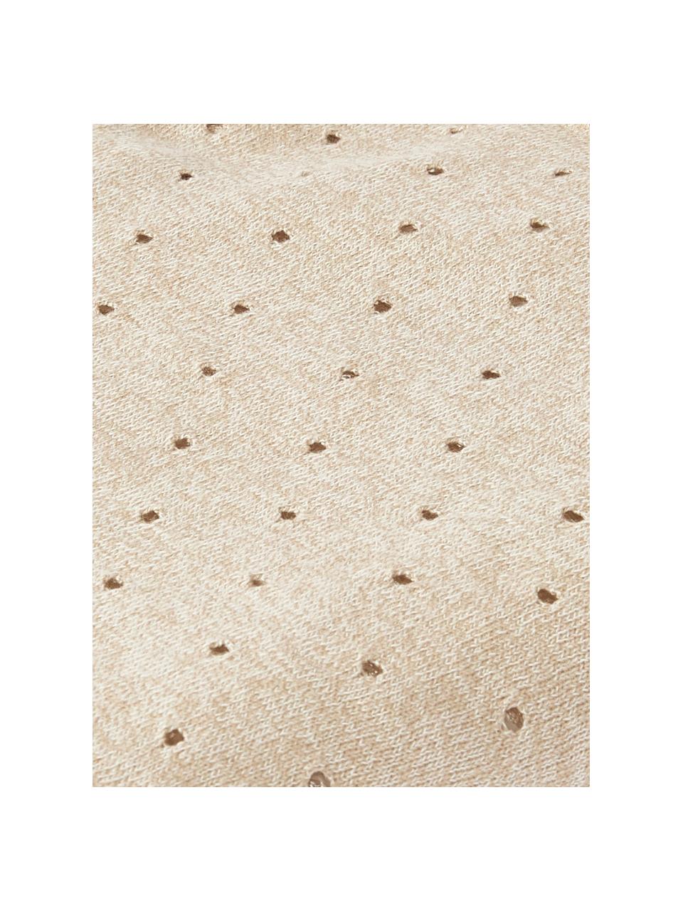Handgestrickte Baumwoll-Kuscheldecke Biscuit, 100 % Baumwolle, Hellbeige, B 90 x L 120 cm