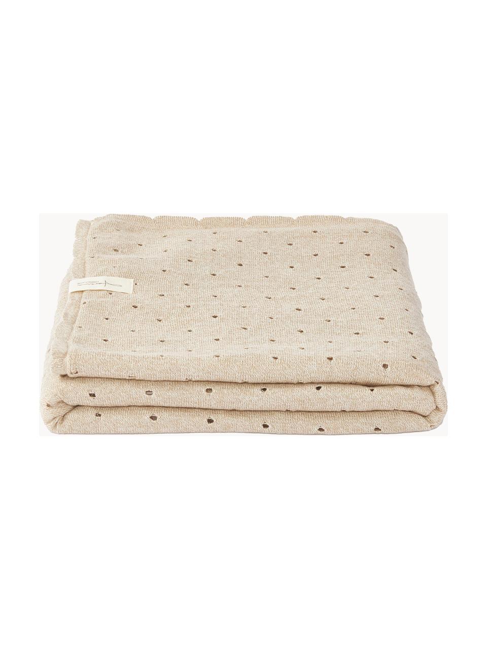 Handgestrickte Baby-Kuscheldecke Biscuit, 100 % Baumwolle, Hellbeige, B 90 x L 120 cm