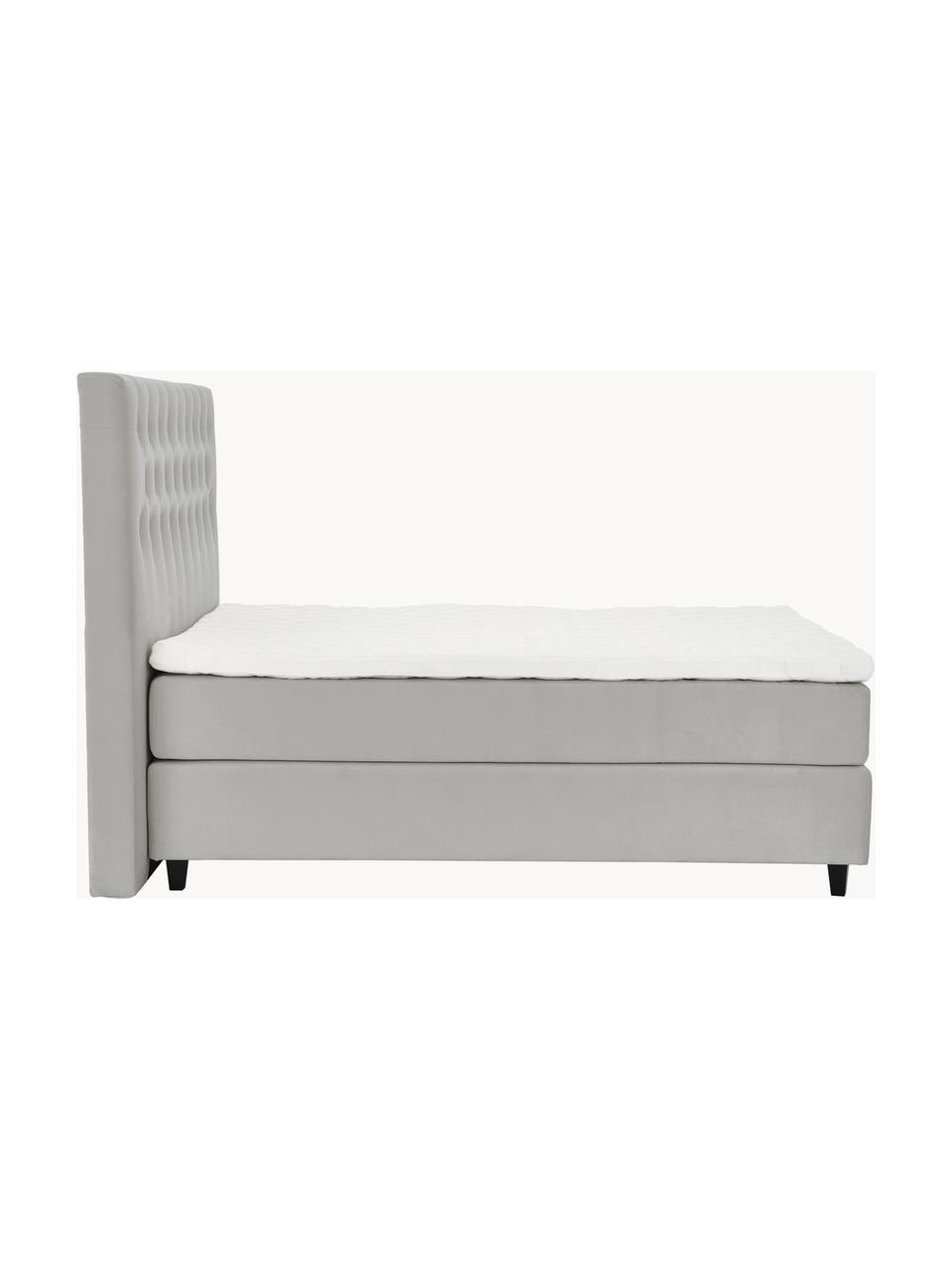 Letto boxspring premium in velluto Phoebe, Materasso: nucleo a 5 zone di molle , Piedini: legno massiccio di betull, Velluto grigio, Larg. 200 x lung. 200 cm, grado di durezza H3