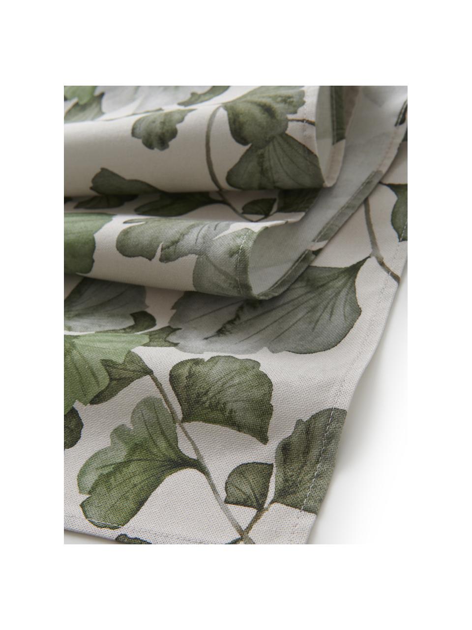 Bavlněný stolní běhoun s motivy listů ginkgo biloba Gigi, 100 % bavlna, Béžová, zelená, Š 40 cm, D 140 cm