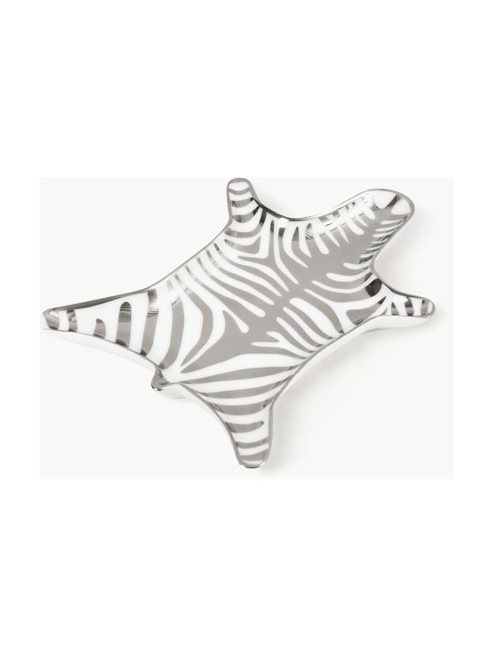 Porzellan Deko-Tablett Zebra, Porzellan, Weiß, Silberfarben, B 15 x T 10 cm