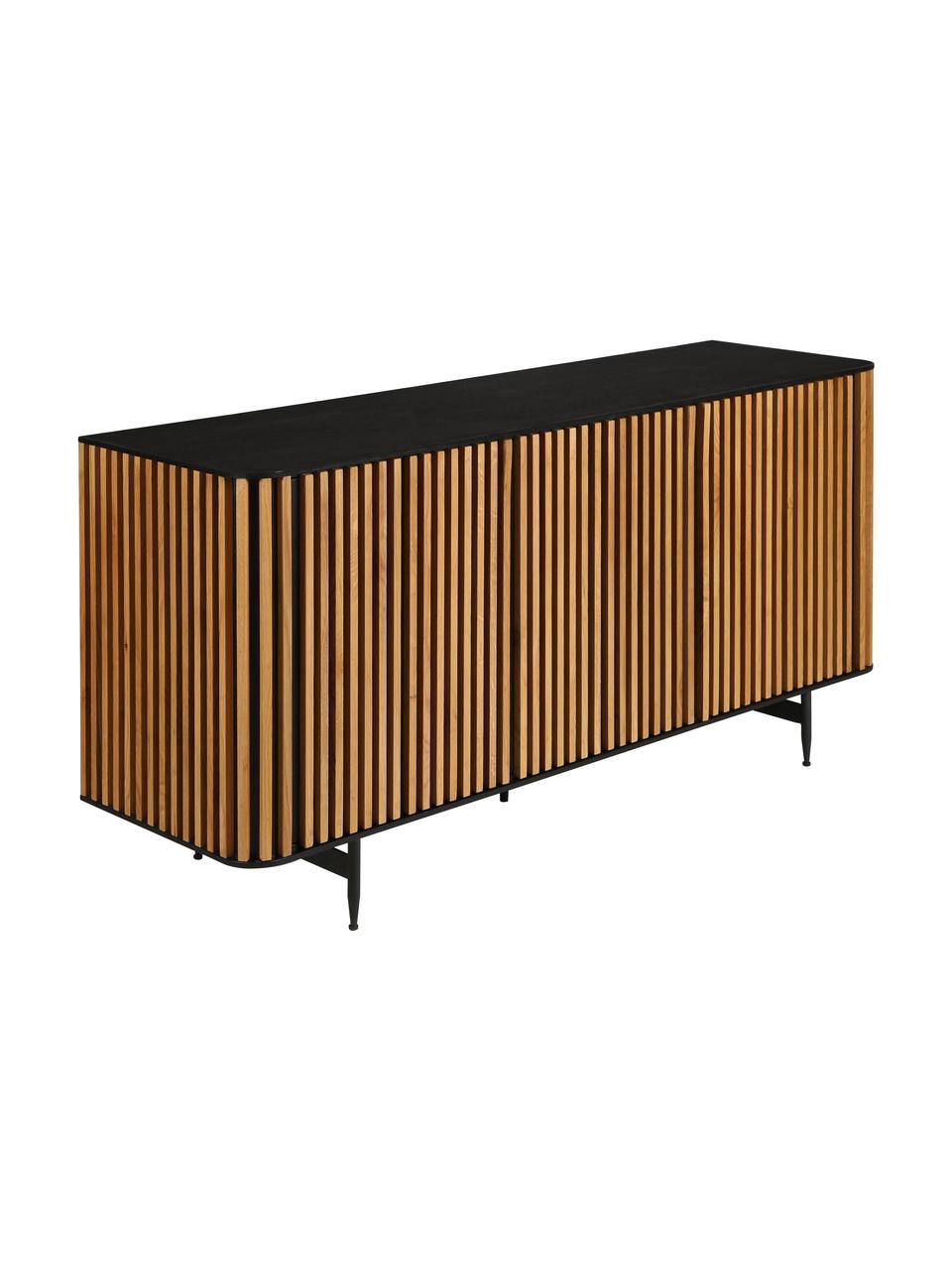 Designová skříňka s dubovou dýhou Linea, Černá, dub, Š 159 cm, V 74 cm