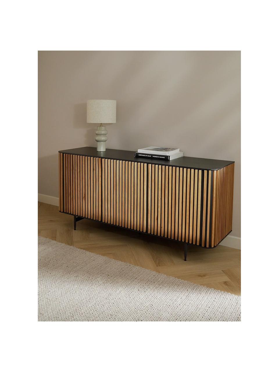 Dizajnová komoda z dubovej dyhy Linea, Čierna, dubové drevo, Š 159 x V 74 cm