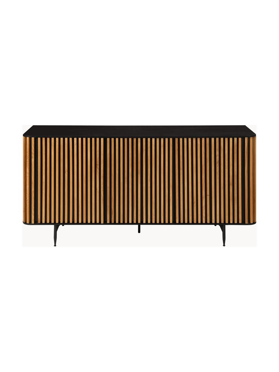 Credenza in legno Linea, Piedini: metallo verniciato, Nero, legno di quercia, Larg. 159 x Alt. 74 cm