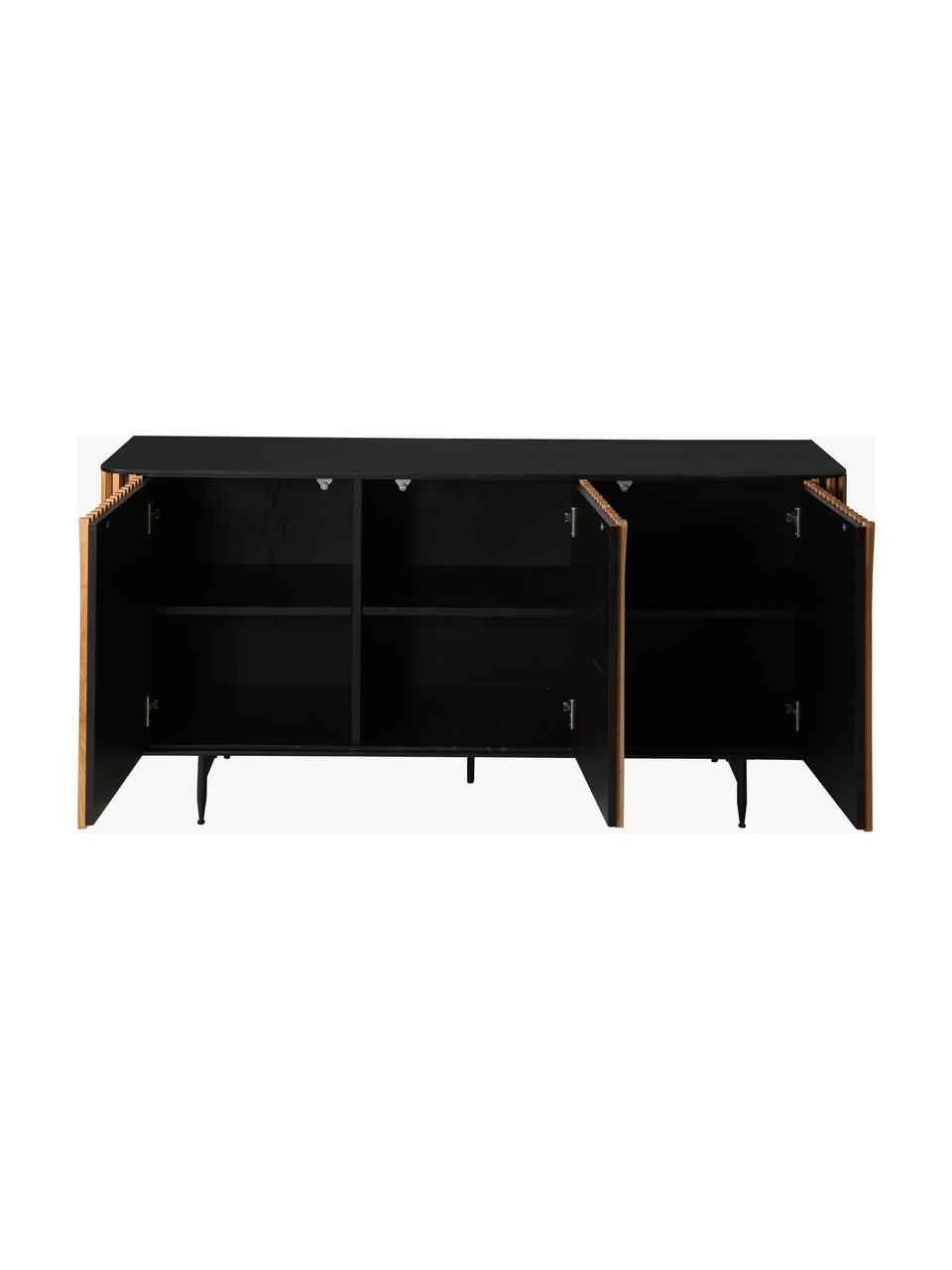 Credenza in legno Linea, Piedini: metallo verniciato, Nero, legno di quercia, Larg. 159 x Alt. 74 cm