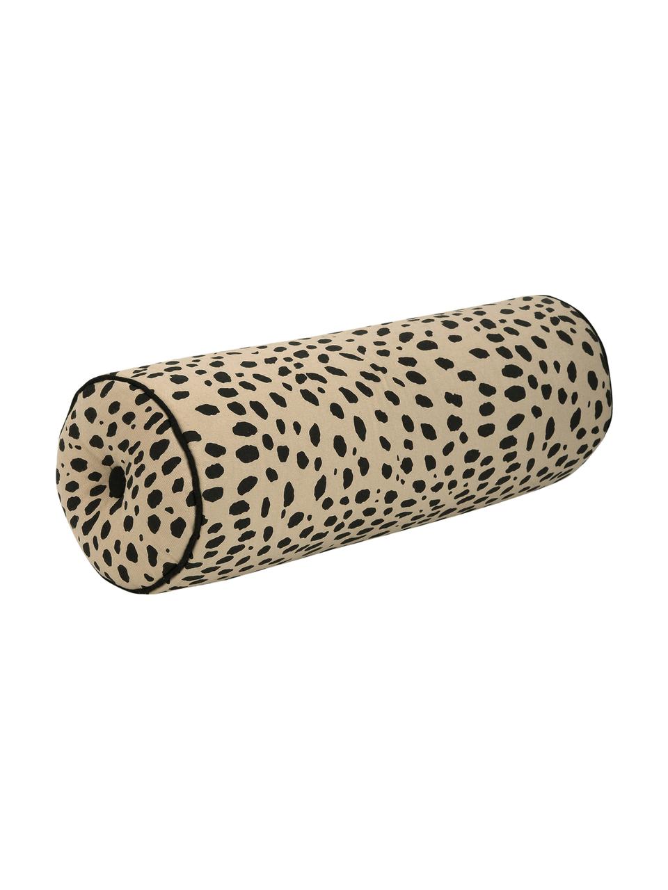 Nackenrolle Leopard mit schwarzem Keder, mit Inlett, 100% Baumwolle, Rolle: Beige, SchwarzKederumrandung: Schwarz, Ø 18 x L 50 cm