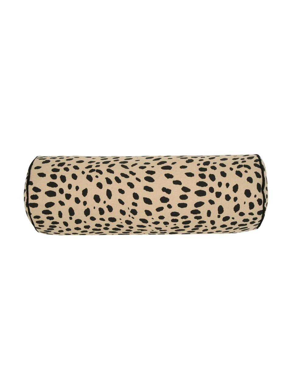 Cojín rulo Leopard, con relleno, Algodón, Rulo: beige, negro Ribete: negro, Ø 18 x L 50 cm