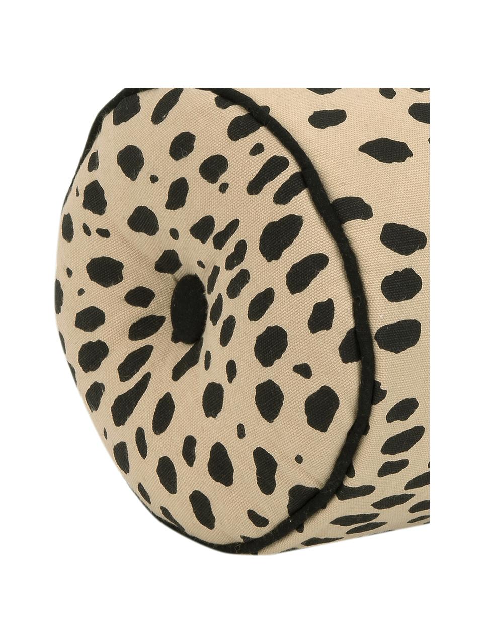 Cojín rulo Leopard, con relleno, Algodón, Rulo: beige, negro Ribete: negro, Ø 18 x L 50 cm