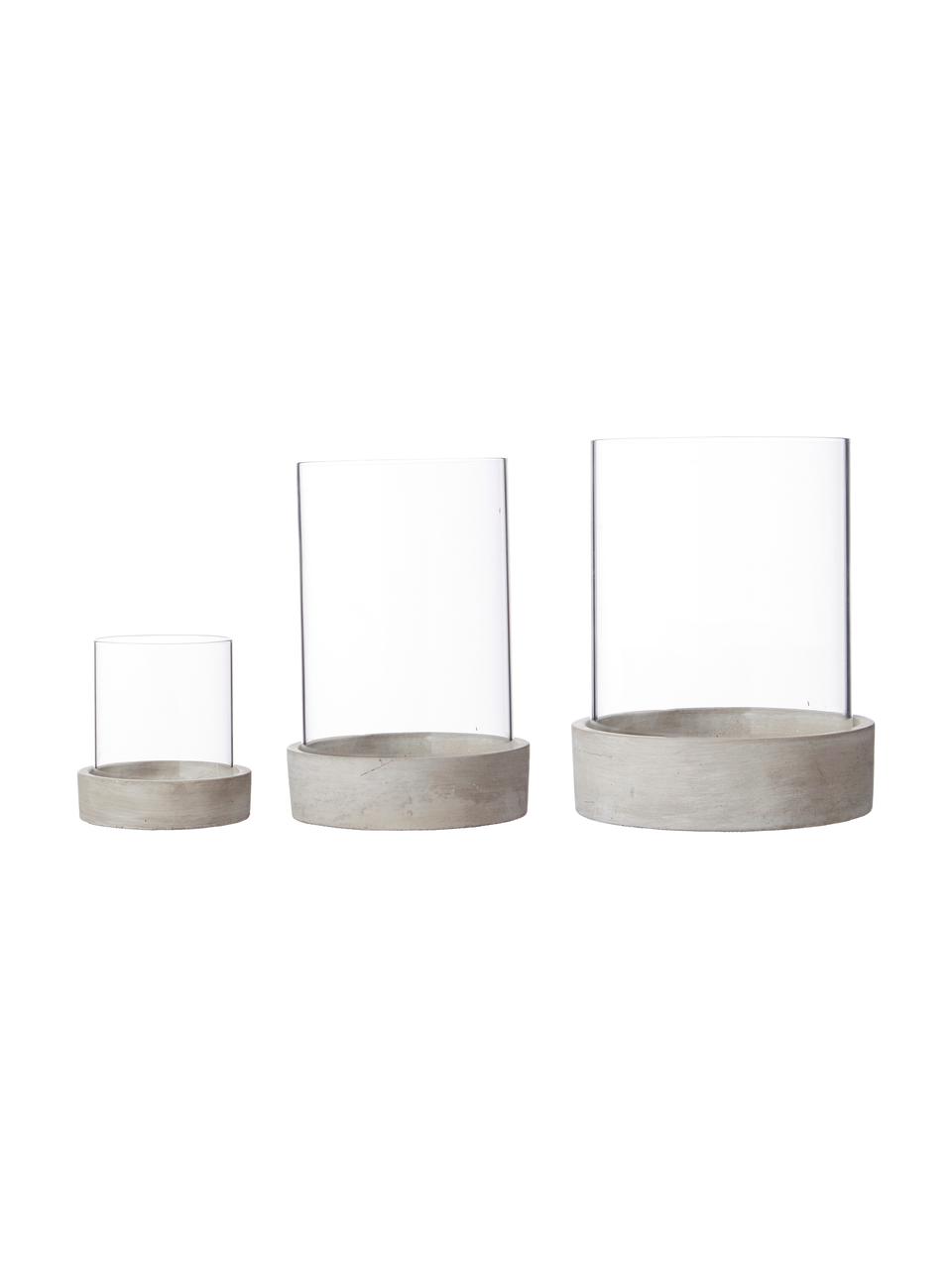 Windlichtenset Siri, 3-delig., Windlicht: glas, Voetstuk: beton, Grijs, Set met verschillende formaten