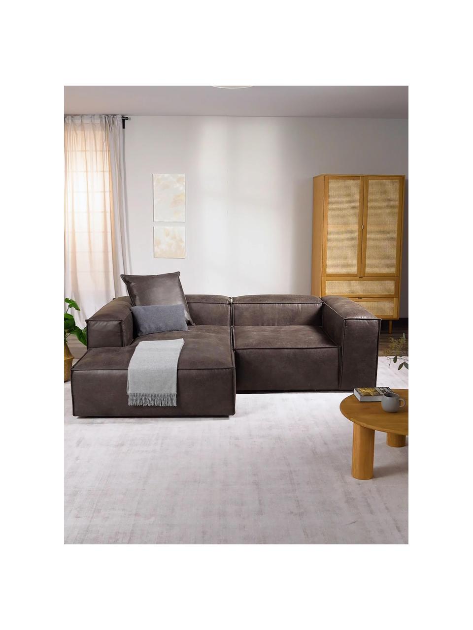 Ottomane-Eckmodul Lennon aus recyceltem Leder, Bezug: Recyceltes Leder (70 % Le, Gestell: Massives Holz, Sperrholz, Füße: Kunststoff, Leder Taupe, B 119 x T 180 cm, Eckteil links