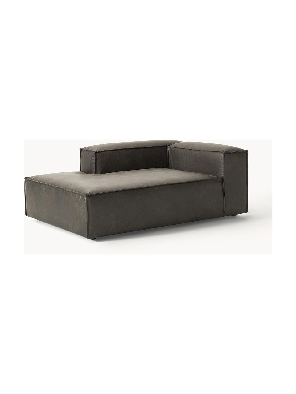 Chaise longue hoekmodule Lennon van gerecycled leer, Bekleding: gerecycled leer (70% leer, Frame: massief hout, multiplex, Poten: kunststof Dit product is , Leer taupe, B 119 x D 180 cm, hoekdeel rechts