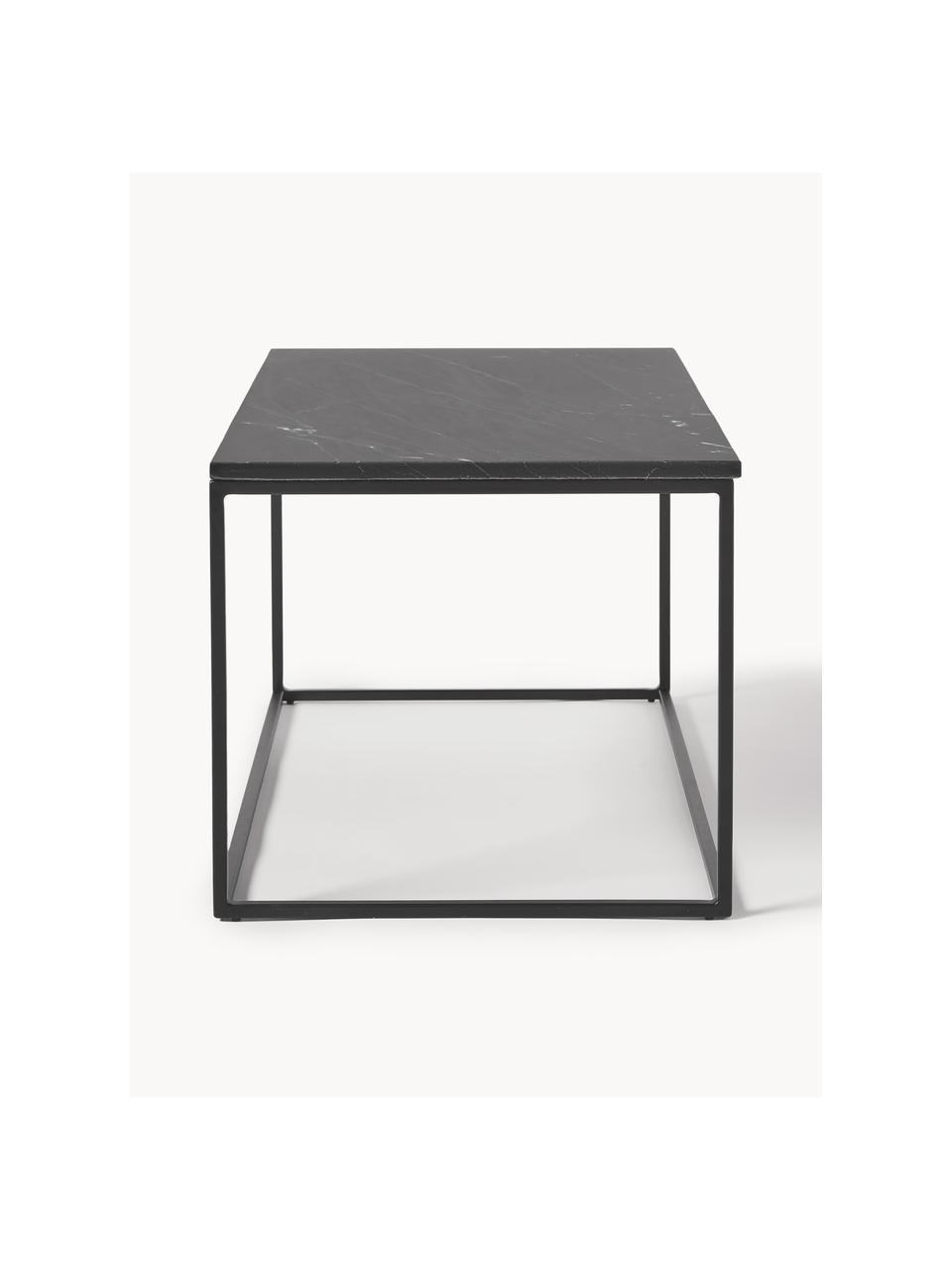 Marmeren salontafel Alys, Tafelblad: marmer, Frame: gepoedercoat metaal, Zwart gemarmerd, zwart, B 80 x D 45 cm