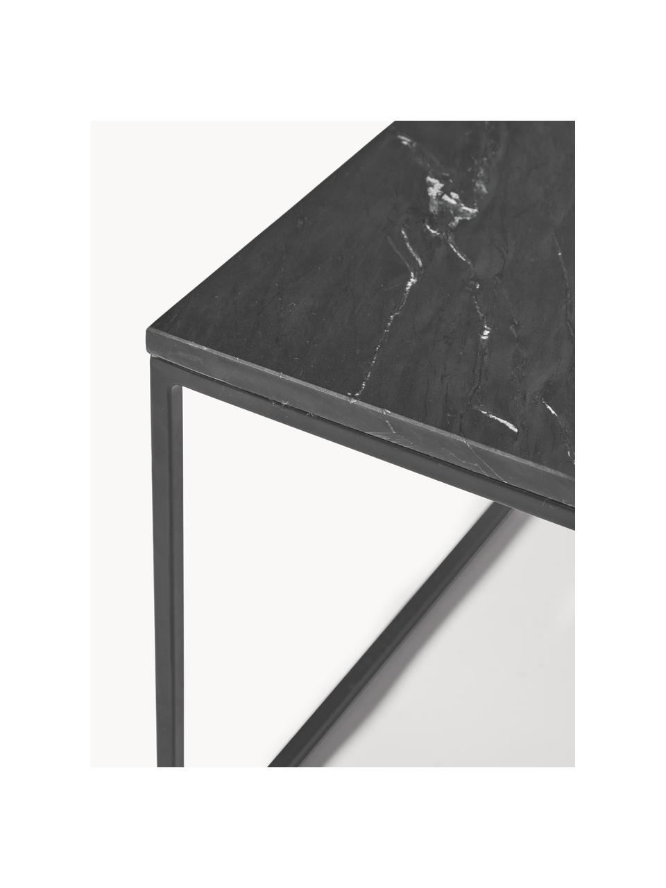 Marmeren salontafel Alys, Tafelblad: marmer, Frame: gepoedercoat metaal, Zwart gemarmerd, zwart, B 80 x D 45 cm