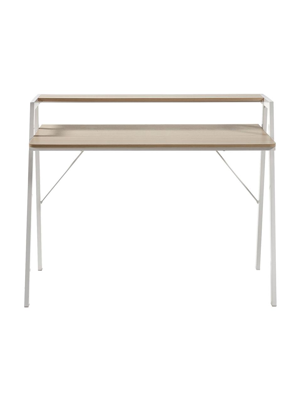 Bureau en bois de chêne Alanna, Bois de chêne, blanc, larg. 115 x prof. 60 cm