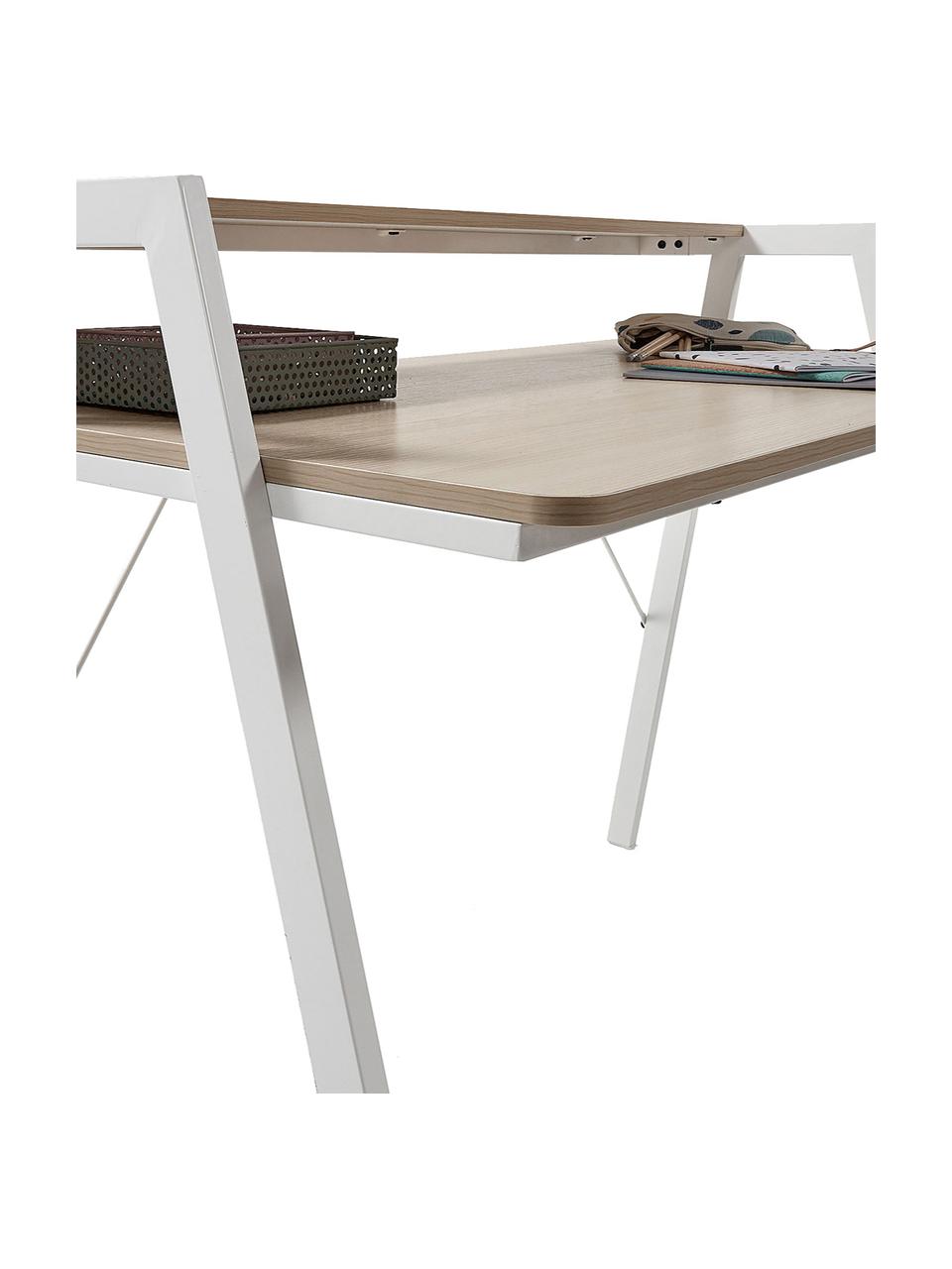 Bureau en bois de chêne Alanna, Bois de chêne, blanc, larg. 115 x prof. 60 cm