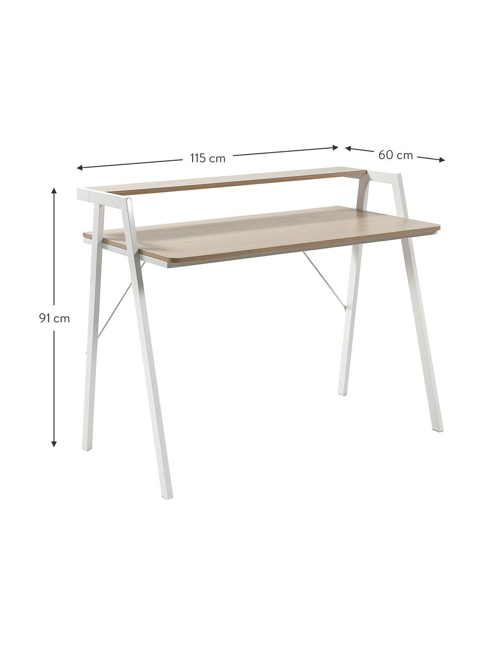 Schreibtisch  Alanna aus Eichenholz, Tischplatte: Mitteldichte Holzfaserpla, Gestell: Metall, lackiert, Eichenholz, Weiss, B 115 x T 60 cm