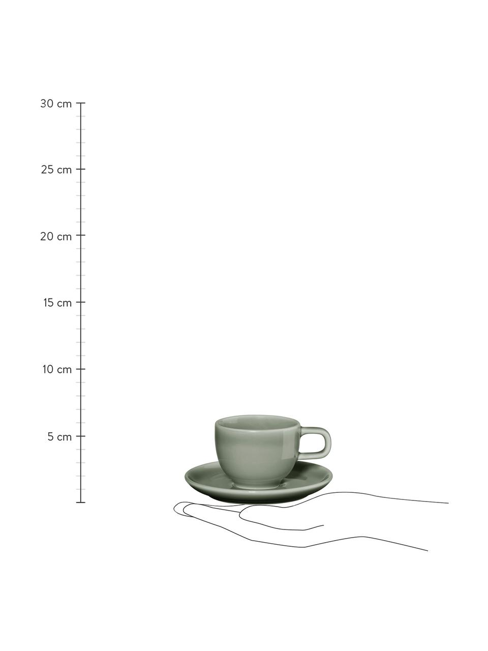 Porzellan-Espressotassen Kolibri mit Untertasse in Grau glänzend, 6 Stück, Porzellan, Grau, Ø 6 x H 6 cm, 60 ml