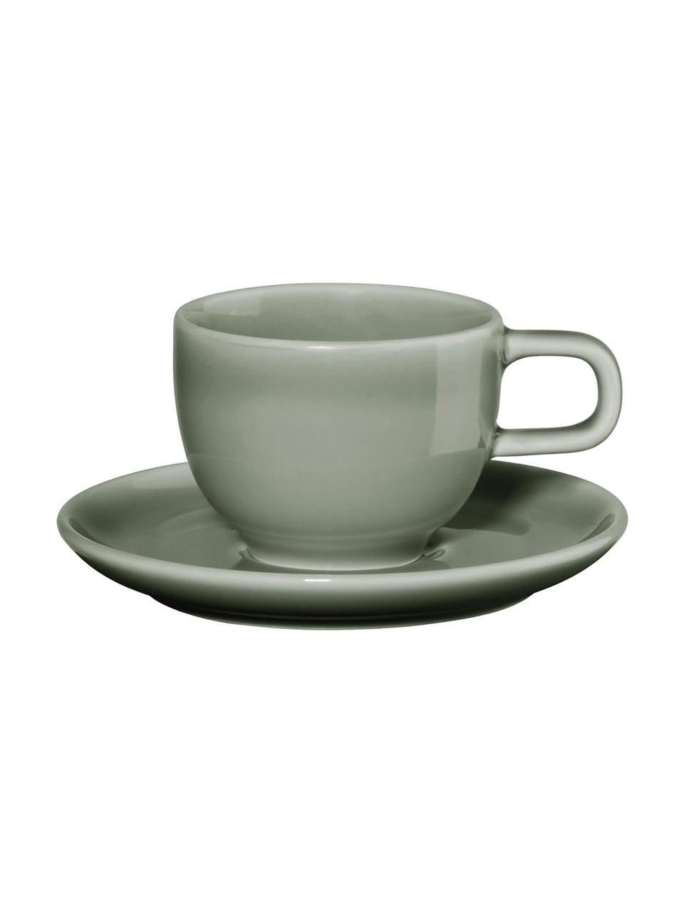 Tacitas con platillo de porcelana Kolibri, 6 uds., Porcelana, Gris, Ø 6 x Al 6 cm, 60 ml