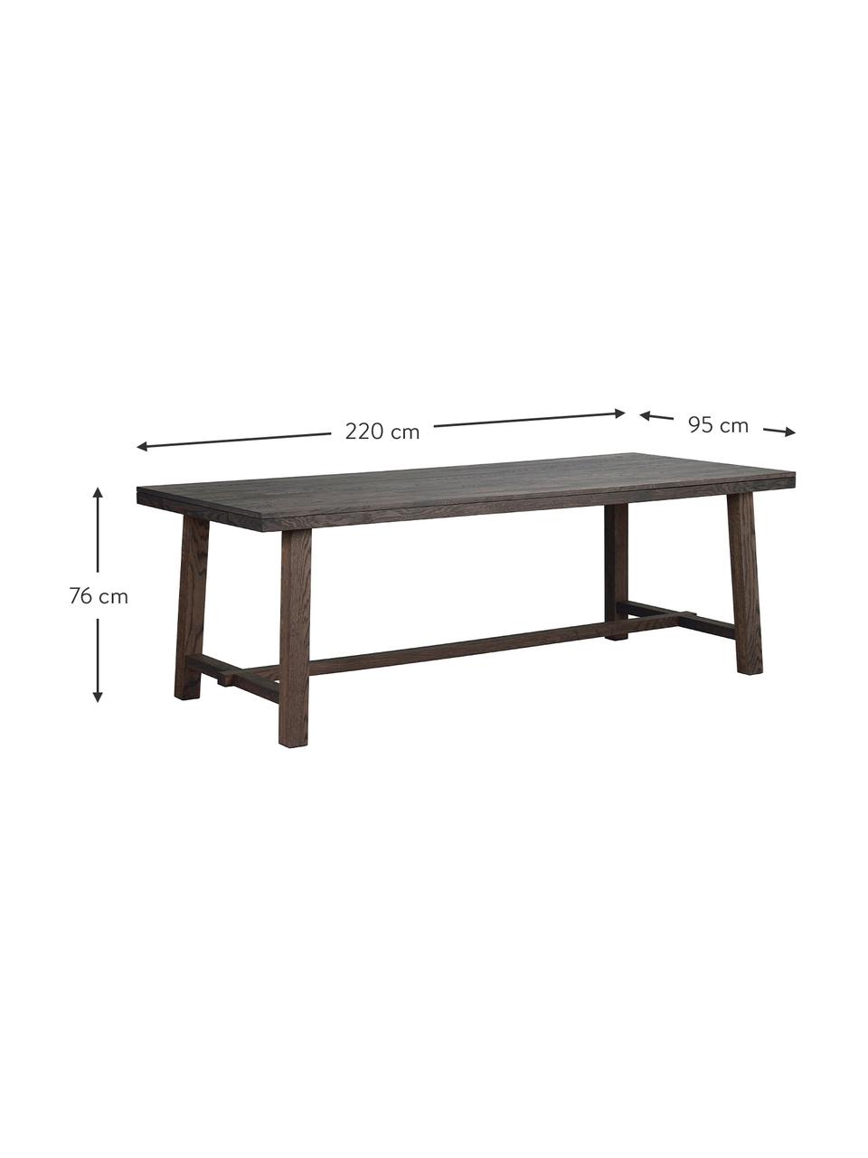 Mesa grade de comedor de madera maciza Brooklyn, Madera de roble maciza, teñida y lacada transparente, Roble, marrón oscuro curtido, An 220 x F 95 cm