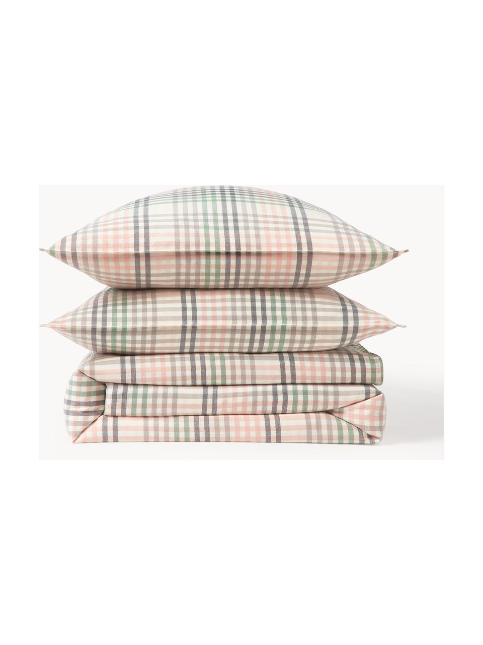 Funda nórdica de franela a cuadros Eli, Rosa, gris, Cama 90 cm (155 x 220 cm)