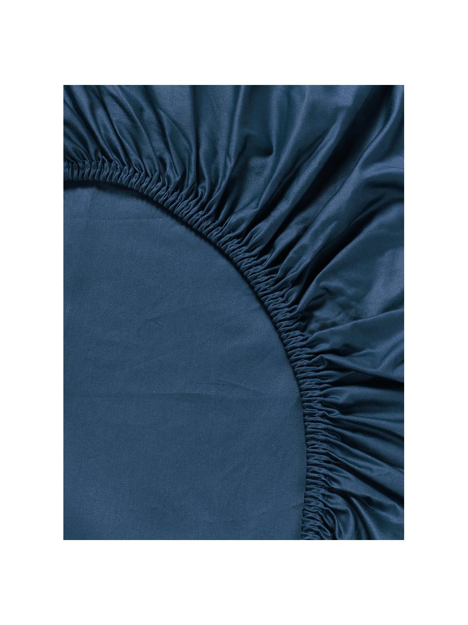 Lenzuolo con angoli topper in raso di cotone Premium, Blu scuro, Larg. 90 x Lung. 200 cm, Alt. 15 cm