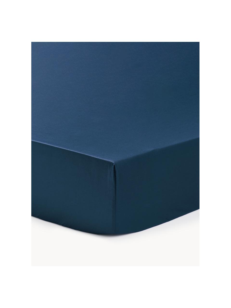 Drap-housse en satin de coton pour surmatelas Premium, Bleu foncé, larg. 90 x long. 200 cm, haut. 15 cm