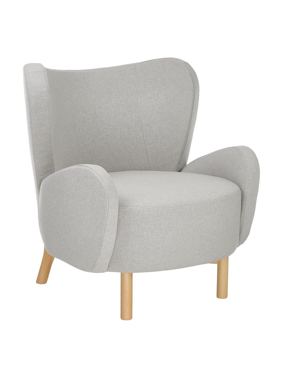 Fauteuil Kalia in lichtgrijs, Bekleding: 100% polyester, Poten: beukenhout, Frame: metaal, Geweven stof lichtgrijs, B 78 x H 80 cm