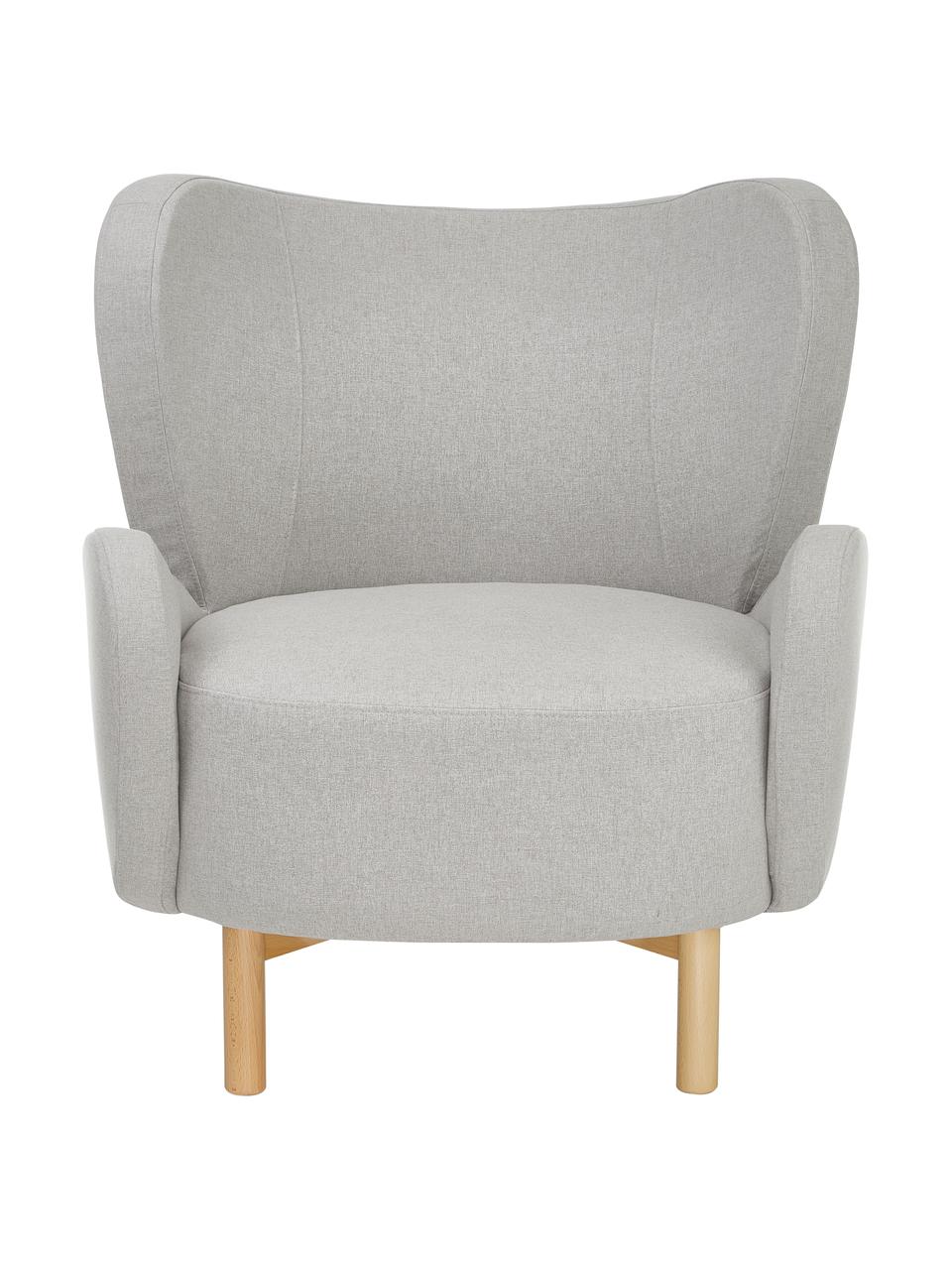 Fauteuil Kalia in lichtgrijs, Bekleding: 100% polyester, Poten: beukenhout, Frame: metaal, Geweven stof lichtgrijs, B 78 x H 80 cm