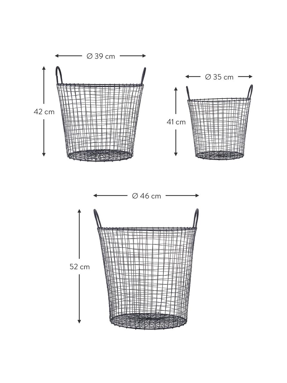 Aufbewahrungskörbe Wire, 3er-Set, Metall, beschichtet, Schwarz, Set mit verschiedenen Grössen