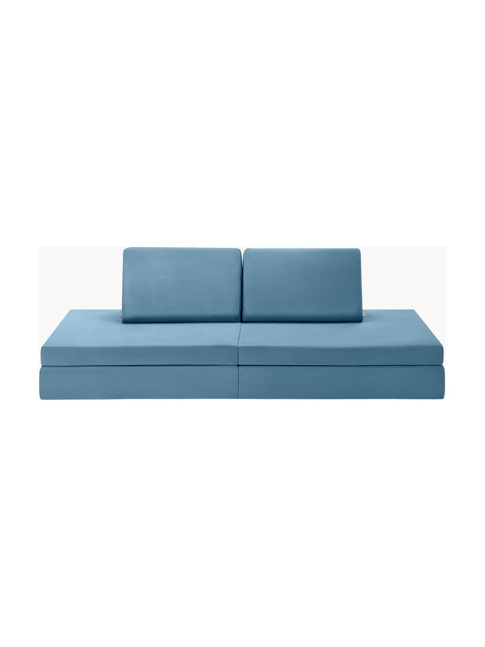 Ręcznie wykonana dziecięca sofa modułowa z aksamitu Mila, Tapicerka: aksamit (100% poliester), Niebieski aksamit, S 168 x G 84 cm