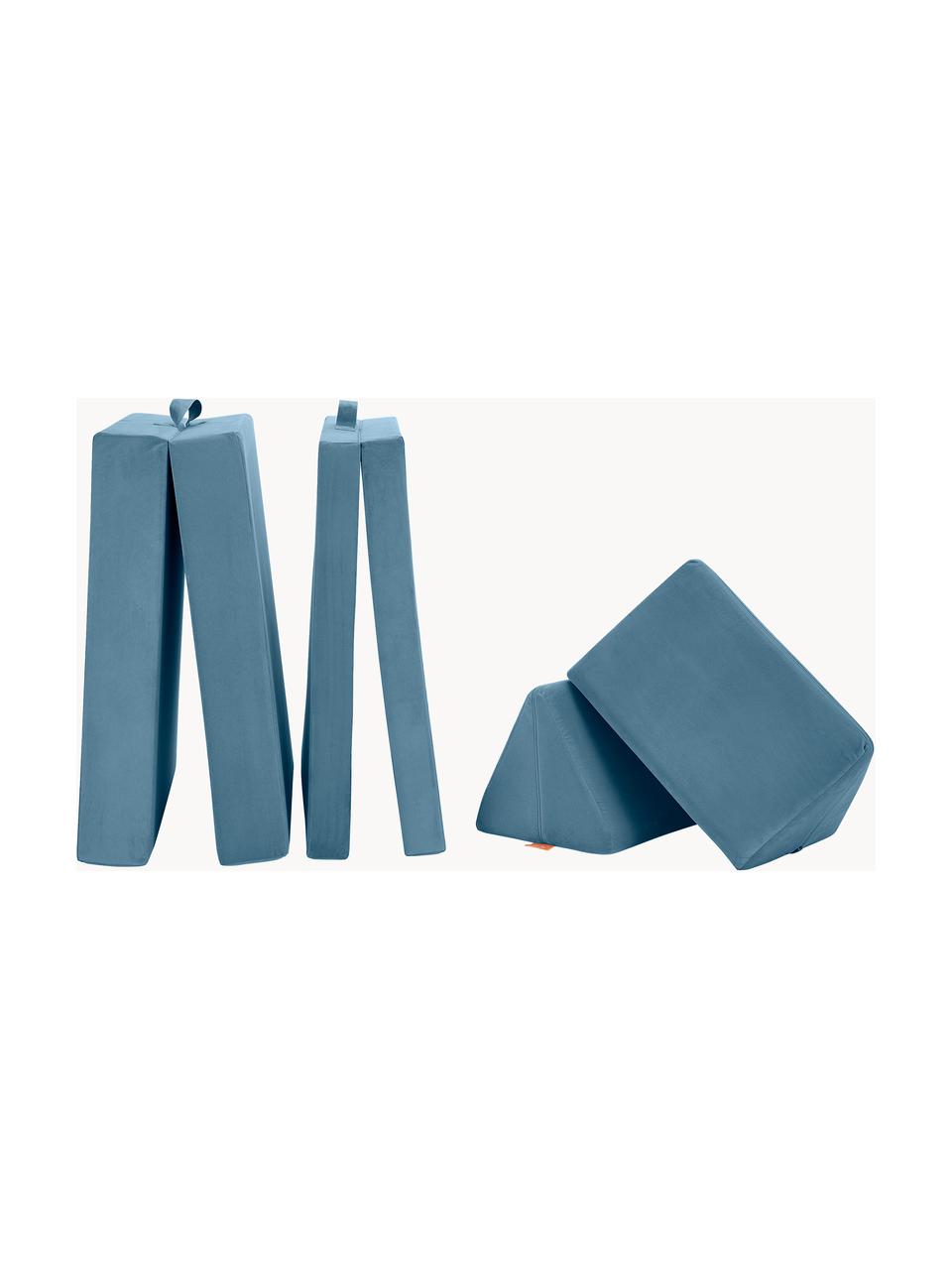 Modulaire kinderbank Mila van fluweel, handgemaakt, Bekleding: fluweel (100% polyester), Fluweel blauw, B 168 x D 84 cm