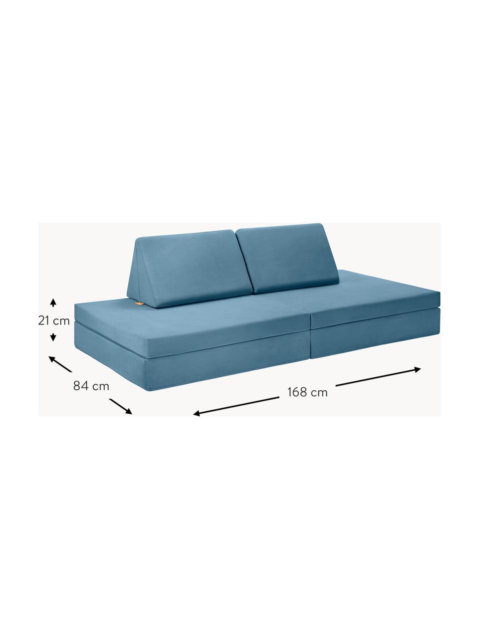 Ręcznie wykonana dziecięca sofa modułowa z aksamitu Mila, Tapicerka: aksamit (100% poliester), Niebieski aksamit, S 168 x G 84 cm