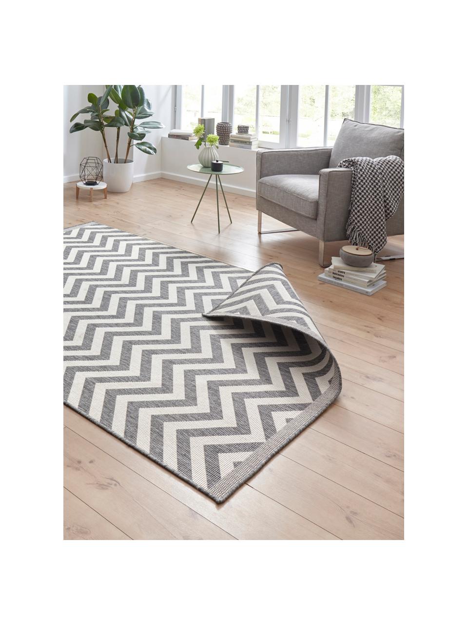 In- & outdoor vloerkleed Palma met zigzag patroon, dubbelzijdig, 100% polypropyleen, Grijs, crèmekleurig, met patroon, B 160 x L 230 cm (maat M)