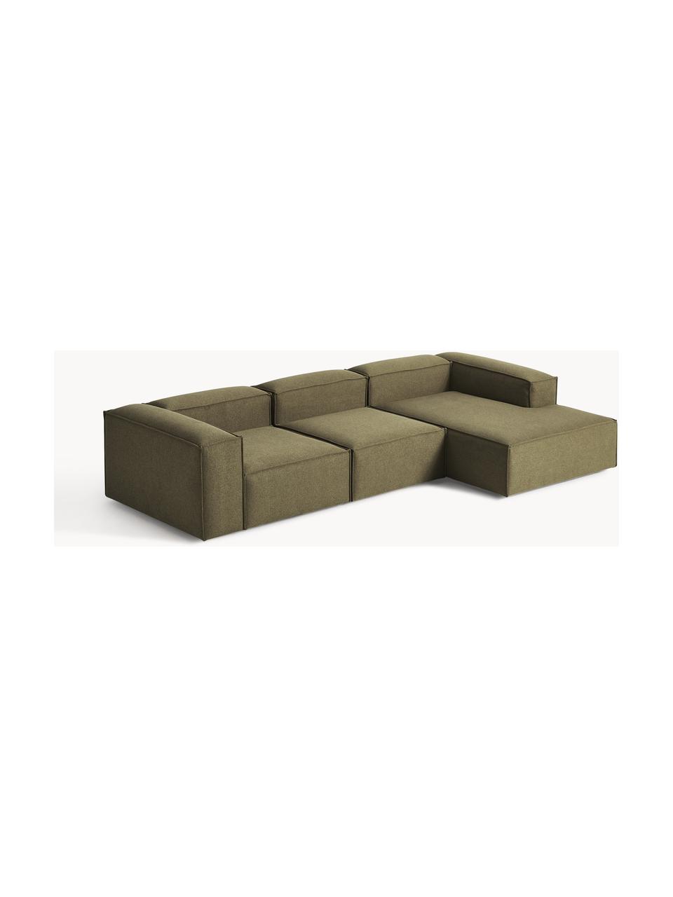 Sofá rinconera modular Lennon, Tapizado: 100% poliéster Alta resis, Estructura: madera contrachapada de p, Patas: plástico Este producto es, Tejido verde oliva, An 327 x F 180 cm, chaise longue izquierda