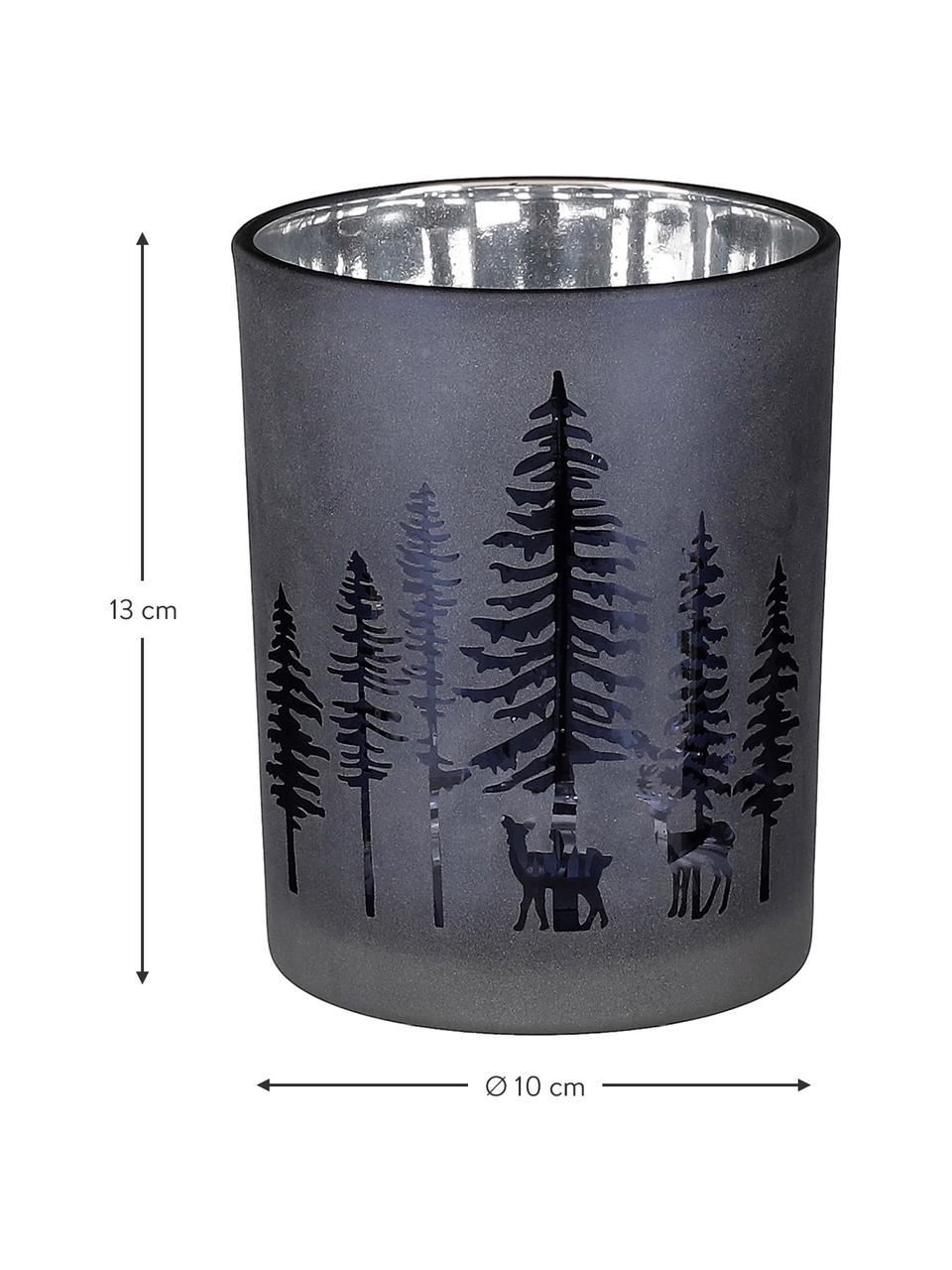 Svícen na čajovou svíčku Forest, Sklo, Tmavě modrá, stříbrná, Ø 10 cm, V 13 cm