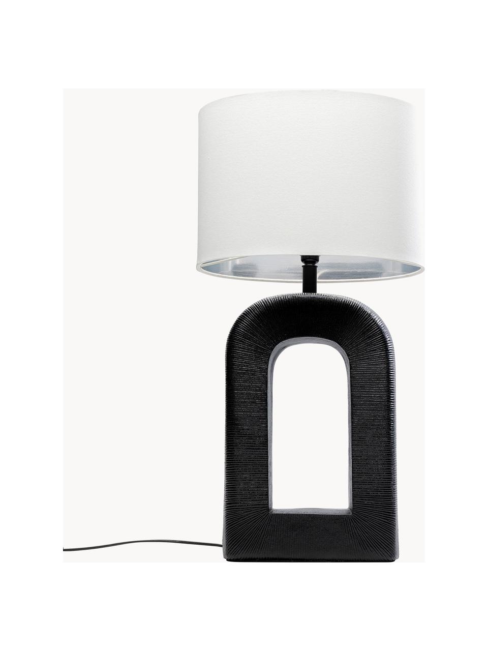 Grand lampe à poser artisanal Tube, Noir, blanc, argenté, larg. 41 x haut. 79 cm
