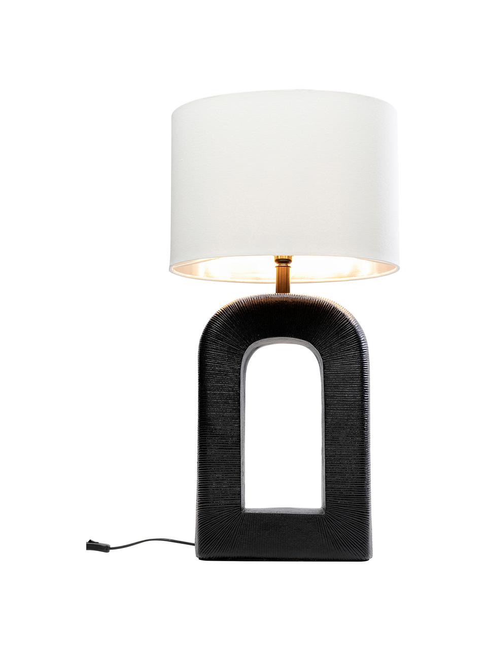 Große Tischlampe Tube, handgefertigt, Lampenschirm: Baumwolle, Polyester, Schwarz, Weiß, Silberfarben, B 41 x H 79 cm