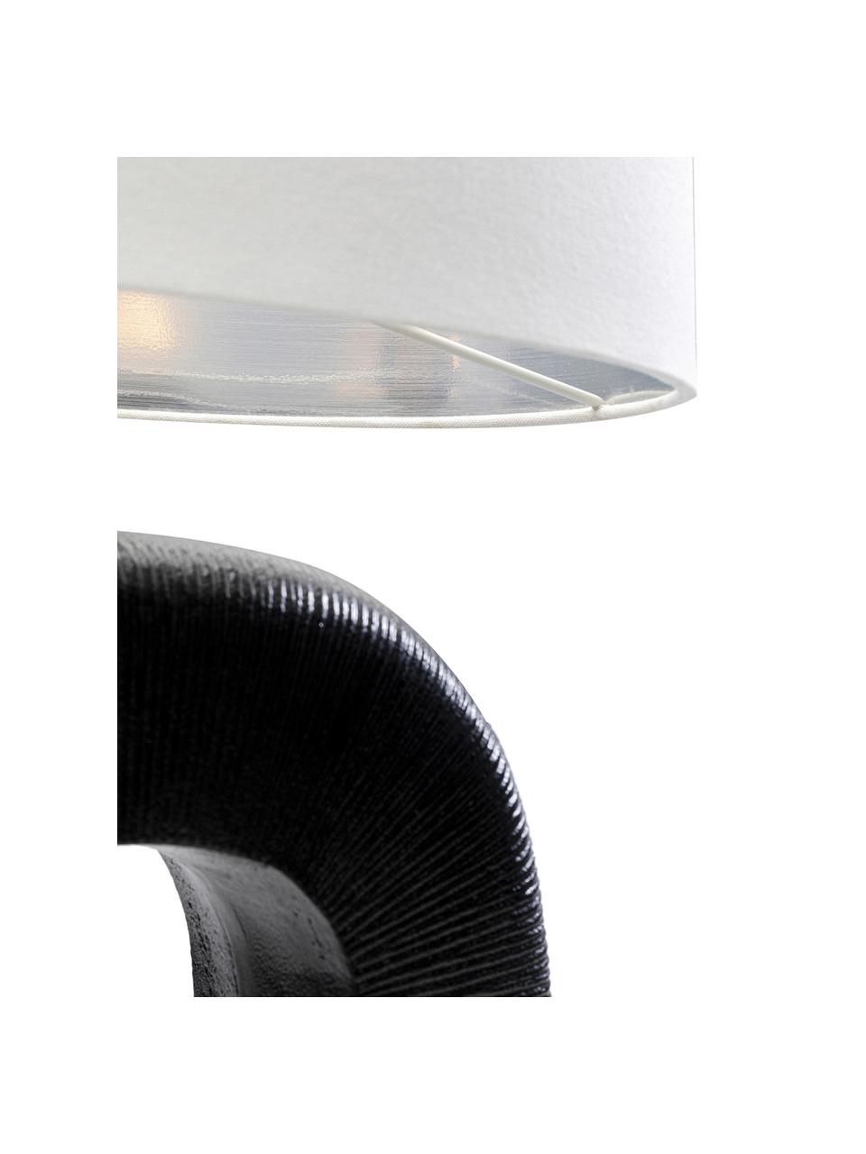 Grand lampe à poser artisanal Tube, Noir, blanc, argenté, larg. 41 x haut. 79 cm