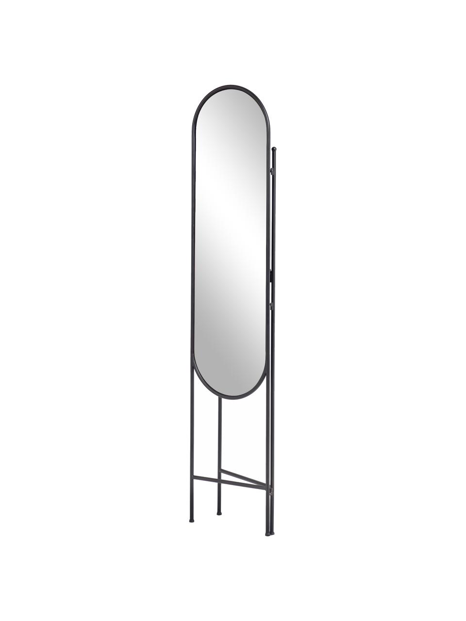 Oválné stojící zrcadlo s policí a kovovým rámem Vaniria, Černá, Š 82 cm, V 183 cm