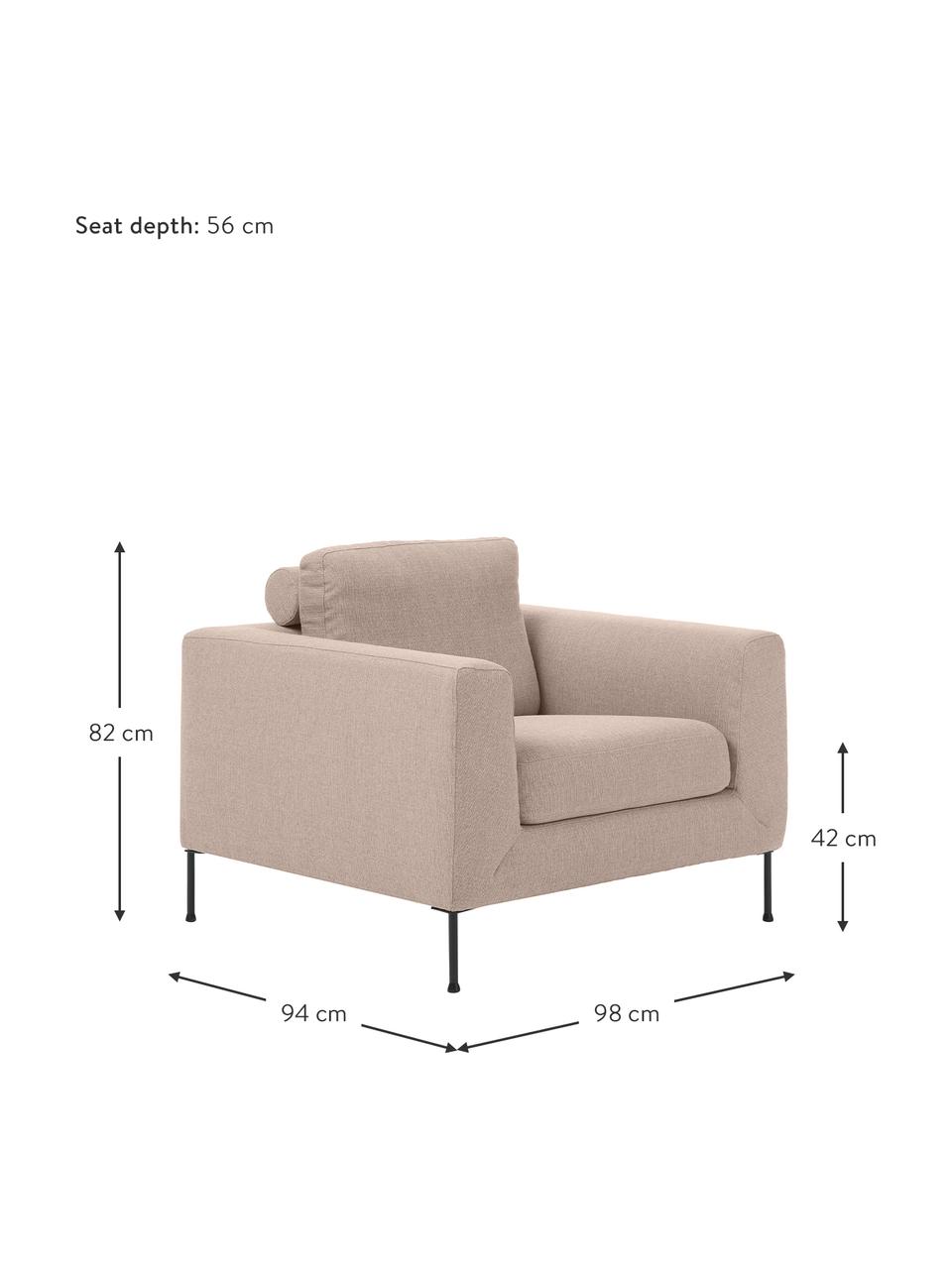 Sofa fauteuil Cucita met metalen poten, Bekleding: geweven stof (100% polyes, Frame: massief grenen, FSC-gecer, Poten: gelakt metaal, Geweven stof taupe, B 98 x D 94 cm