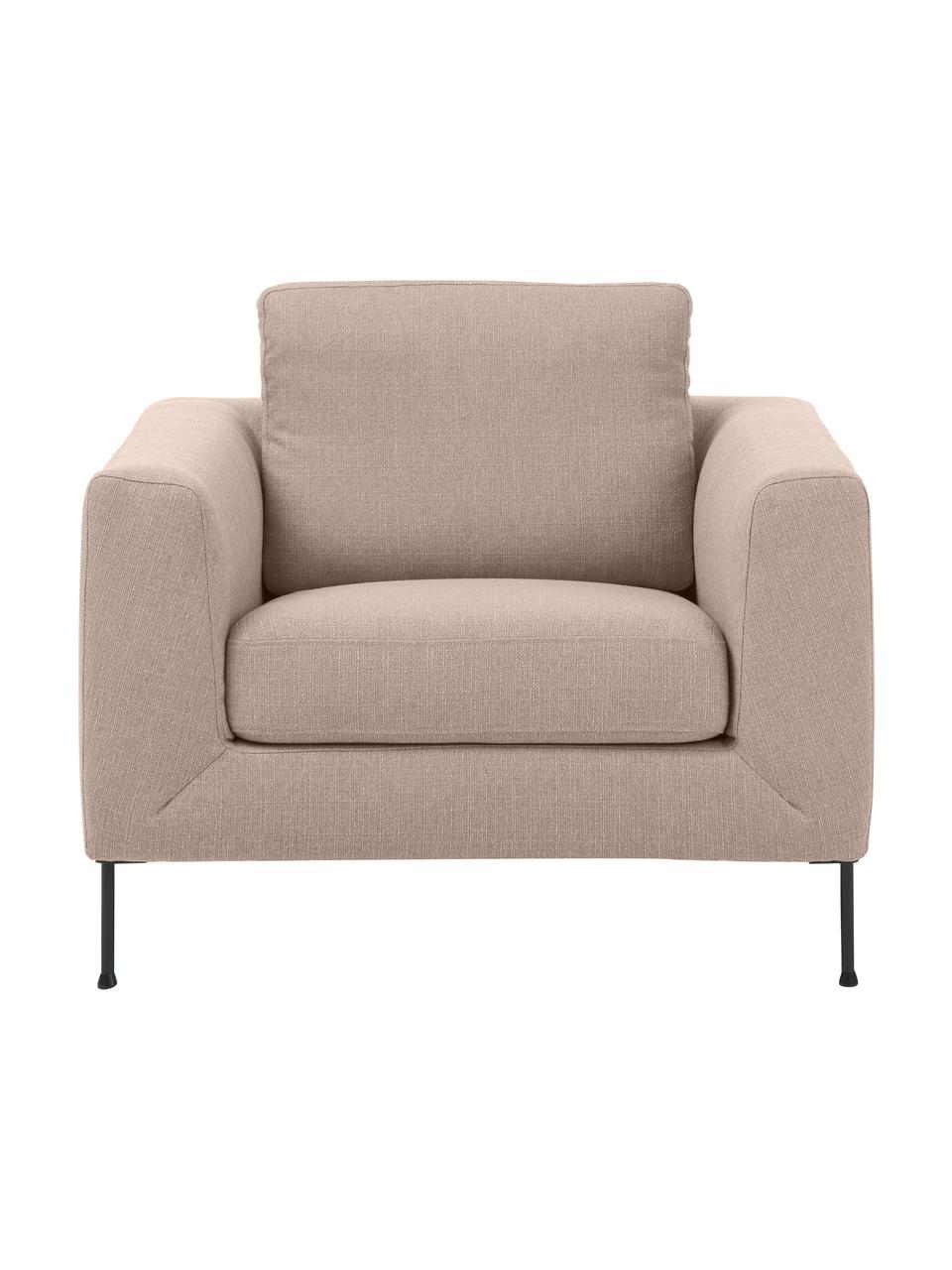 Poltrona con gambe in metallo Cucita, Rivestimento: tessuto (100% poliestere), Struttura: Pino massiccio, certifica, Gambe: metallo laccato, Tessuto beige, Larg. 98 x Prof. 94 cm