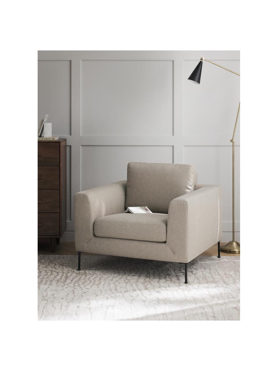 Fauteuil lounge Cucita, Tissu beige, larg. 98 x prof. 94 cm