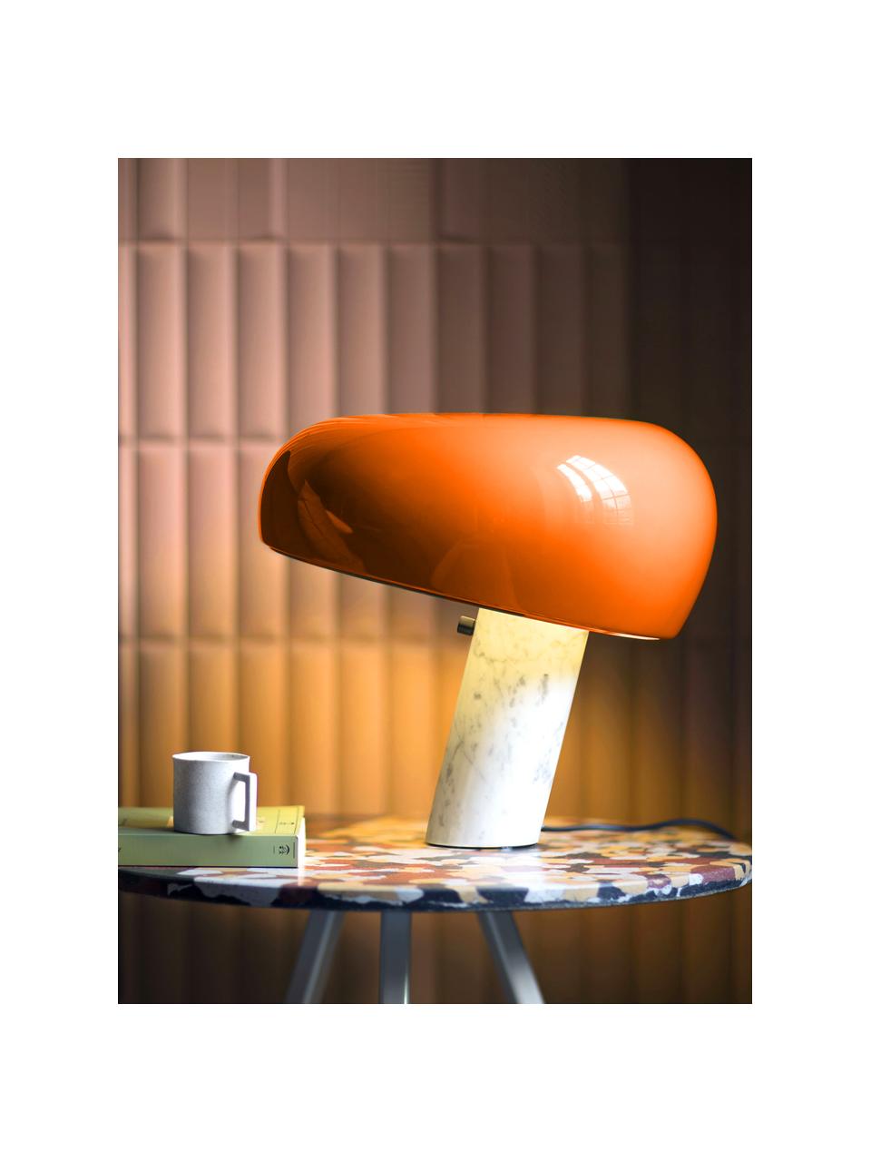 Dimmbare Tischlampe Snoopy aus Marmor, Lampenschirm: Metall, beschichtet, Orange, Weiss marmoriert, Ø 47 x H 47 cm