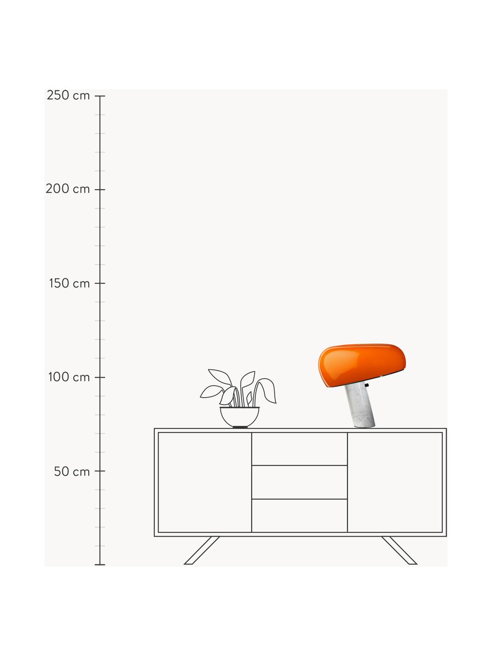 Dimmbare Tischlampe Snoopy aus Marmor, Lampenschirm: Metall, beschichtet, Orange, Weiß marmoriert, Ø 47 x H 47 cm